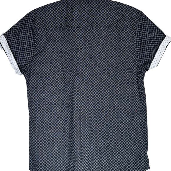 Paperdenim & Cloth Slim Fit Shirt XL Black White Geometric Short Sleeve NWT - Picture 8 of 16